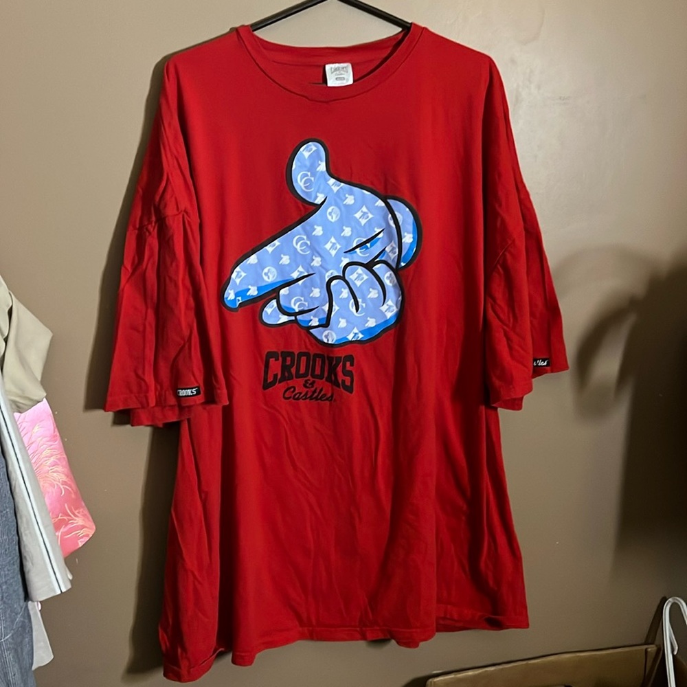 😄Big and tall crooks & castles tee shirt red B8